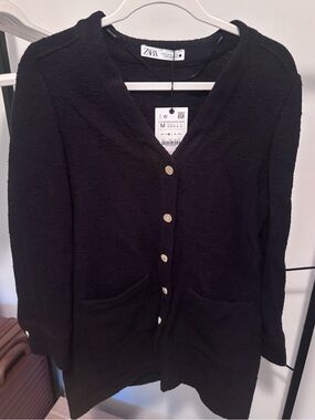 NWT Zara Black Mini Dress with Gold Buttons